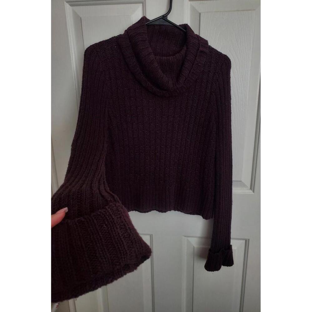 Free People Women Sm Cropped Knit Long Sleeve Turtle Neck Sweater Flared Sleeves - Picture 3 of 7